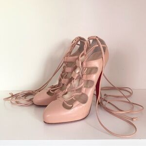 New Christian Louboutin nude Lace-Up Heels